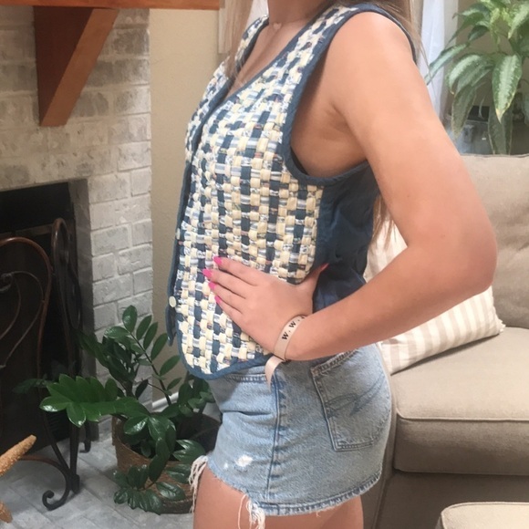 Rare Vintage Cottagecore Quilted Woven Denim Vest - Picture 4 of 14